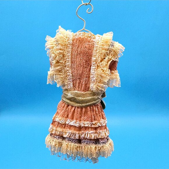 Victorian Dress Ornament on Hanger • Pink Lace Glitter Holiday Decoration • Vint - Picture 3 of 9